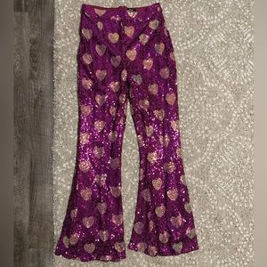 Pink Sequin Heart Flare Pants
